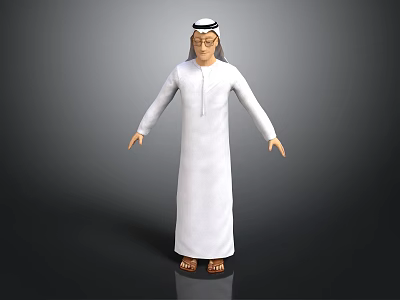 3D Character Model Wearing White Robe With Headscarf In Standing Pose Against Dark Background 3d model