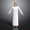 3D Character Model Wearing White Robe With Headscarf In Standing Pose Against Dark Background