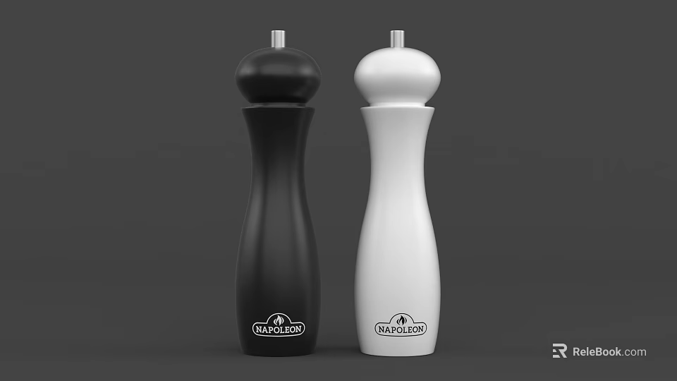 Two Black And White Ceramic Pepper Grinders With Chateau Road Logo 3d model 