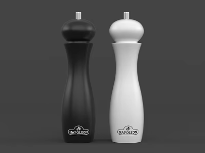 Two Black And White Ceramic Pepper Grinders With Chateau Road Logo 3d model