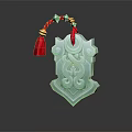 Green Jade Pendant With Red Tassel Colorful Beads And Intricate Carved Patterns