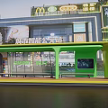 Urban Smart Bus Stop Design With Green Yellow Structure And Digital Screen