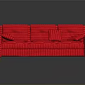 Red Three-Seat Sofa With Cushions Wooden Legs Gray Background And Reflective Floor