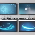 Projection Monitoring System Setup With Advanced Projectors And Surveillance Screens