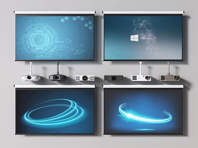 Projection Monitoring System Setup With Advanced Projectors And Surveillance Screens 3d model