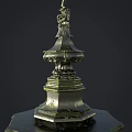 Intricate Carved Layered Tower Garden Ornament With Green Mossy Finish And Antique Design