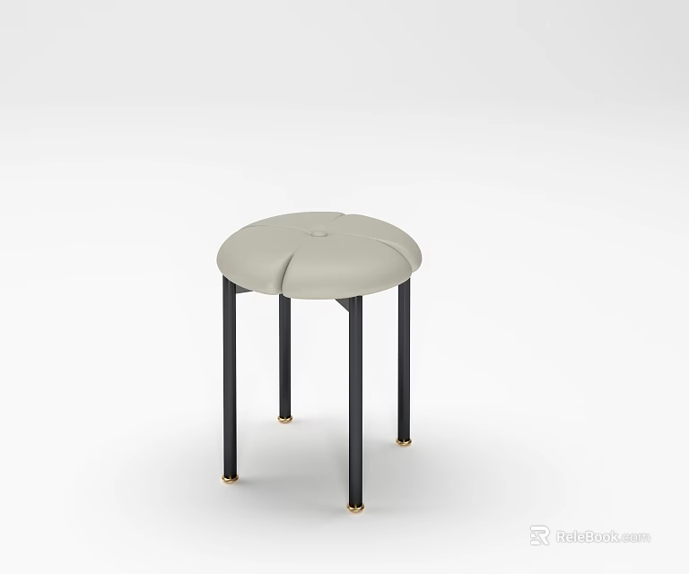 Modern Light Gray Dining Chair With Round Seat Black Legs And Golden Base Accents 3d model 