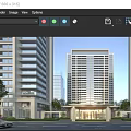 Aerial View Planning of Modern High Rise Residential Buildings With Entrance Greenery And Urban Backdrop