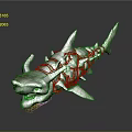 Mythical Shark Like Game Movie Character With Stone Texture Green Moss Spikes And Horns