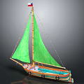Sailboat With Green Sail Colorful Hull And Chilean Flag Decoration
