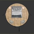 Cartoon Scene Transparent Dome Bedroom with Bed Round Stools Wooden Floor and Black Curved Frame