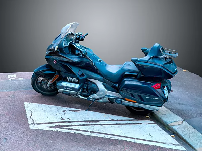 Luxury Dark Blue Touring Motorcycle With Windshield Rear Seat And Storage On Street Pavement 3d model