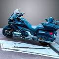 Luxury Dark Blue Touring Motorcycle With Windshield Rear Seat And Storage On Street Pavement