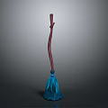 Practical Household Broom With Red Curved Handle And Blue Bristle Design