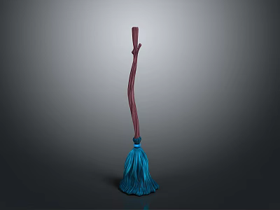 Practical Household Broom With Red Curved Handle And Blue Bristle Design 3d model