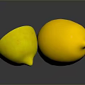 Yellow Lemons One Whole And One Cut Into Bowl Shape On Black Background With Reflections