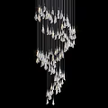 Modern Crystal Chandelier with Transparent Hanging Pendants Shiny Design Against Black Background