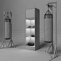 Professional Boxing Training Equipment With Hanging Punch Bags Yellow Stands And Display Cabinet