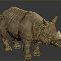 Realistic Brown Rhinoceros 3D Model With Rough Skin Texture and Single Horn Standing