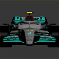 Mercedes Silver And Turquoise Formula 1 Racing Car With Aerodynamic Design And Yellow Rim Wheels