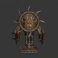 Steampunk Mechanical Weapon With Large Spiked Gear And Metallic Base Intricate Industrial Design Elements