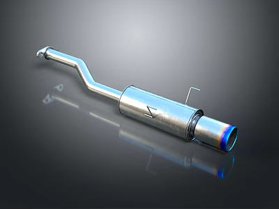 Car Exhaust System With Stainless Steel Pipe And Blue Metallic Tip Design 3d model