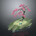 Graceful Pink Flowering Cherry Blossom Tree With Green Ground And Falling Petals