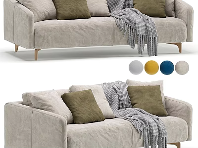 Light Gray Modern Sofa With Green Beige Cushions Soft Throw Blanket And Multiple Color Choices 3d model