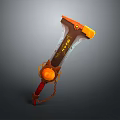 Fantasy Weapon Hammer Design With Orange Head Red Handle Transparent Section Golden Patterns And Chain
