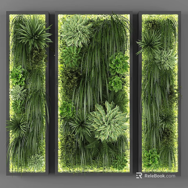 Vertical Living Plant Wall Indoor Design With Various Green Plants And Foliage 3d model 