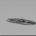 Naval Warship Weapon Sailing on Blue Sea with Large Main Battle Cannons