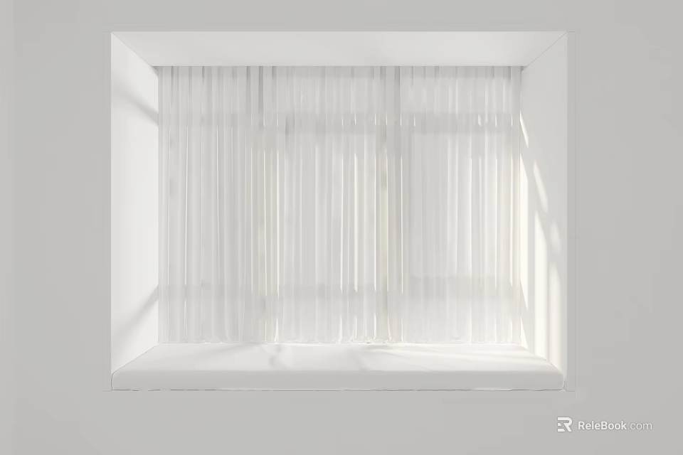 White Translucent Curtains Allowing Sunlight Through Window With Soft Light And Shadow 3d model 