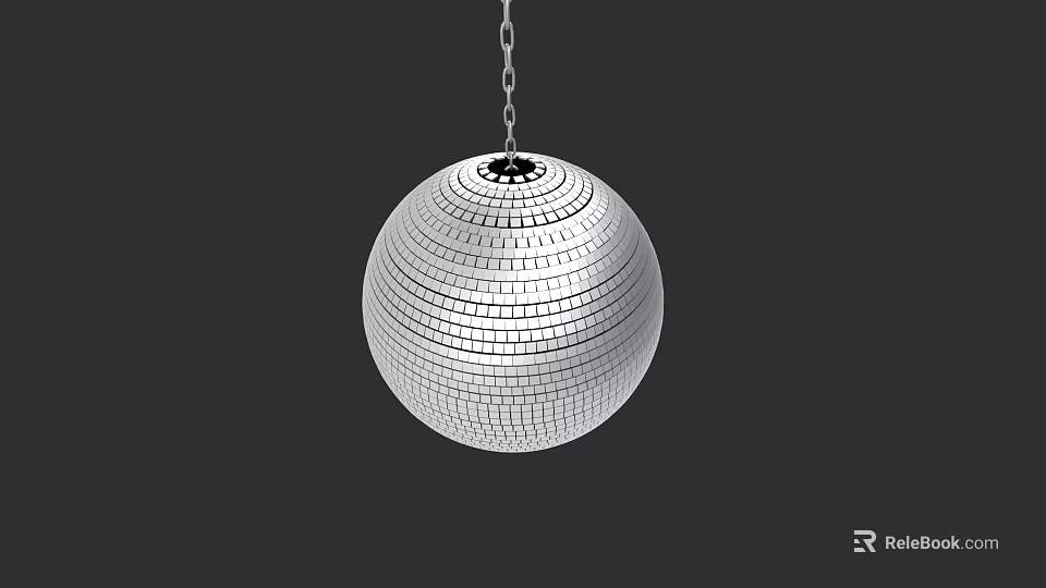 Silver Mirrored Disco Ball Electronic Lighting Fixture Hanging With Chain For Party Decoration 3d model 