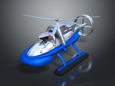 Modern Rotorcraft Model With Blue Base Silver Body Rotor Design And Transparent Cockpit 3d model