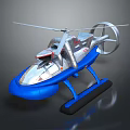 Modern Rotorcraft Model With Blue Base Silver Body Rotor Design And Transparent Cockpit