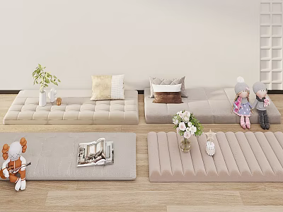 Cozy Living Space With Sofa Cushions Dolls Plants Magazines And Soft Rugs 3d model