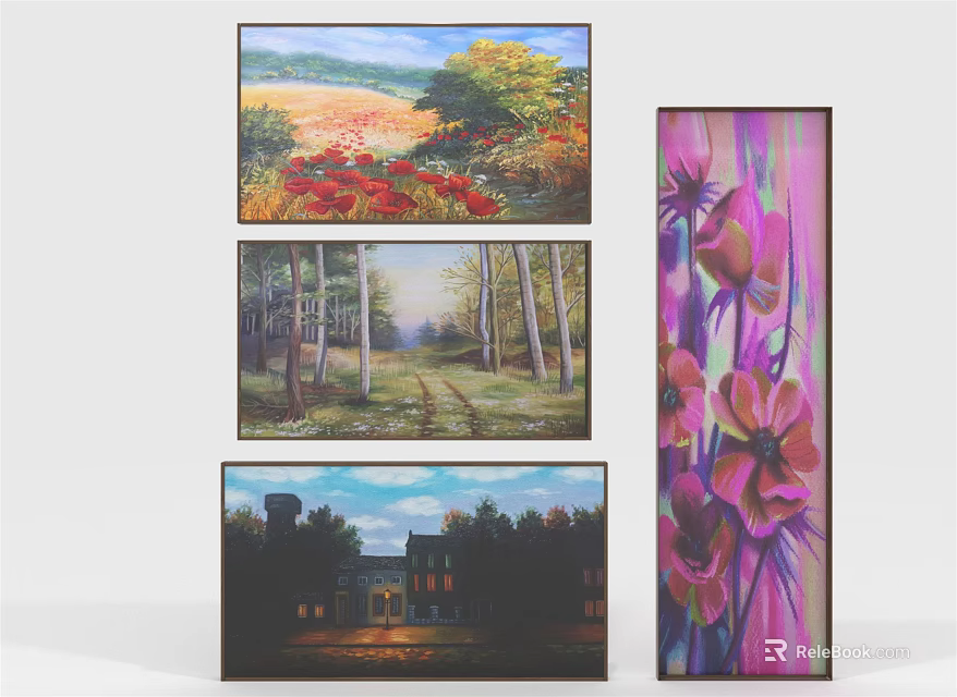 Decorative Furniture Paintings For Home With Landscape Floral And Castle Themes 3d model 
