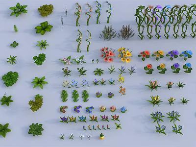 Diverse Collection of Decorative Plants with Various Leaves Flowers and Vines 3d model