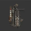 Industrial Mechanical Structure With Metal Pipes Wooden Crate And Stone Walls