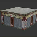Small Commercial Building with White Roof Red Border Roller Shutters and Tobacco Post Office Signboards