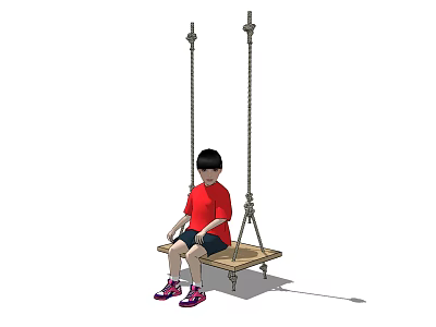Outdoor Play Equipment Wooden Rope Swing with Comfortable Seat for Kids 3d model