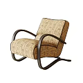 Retro Modern Single Sofa With Curved Metal Armrests And Beige Patterned Fabric