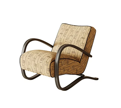 Retro Modern Single Sofa With Curved Metal Armrests And Beige Patterned Fabric 3d model