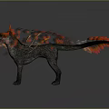 Fierce Wolf Shaped Creature With Red And Orange Flame Accents Spiked Back And Flame Tail