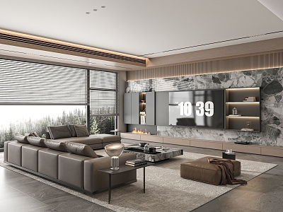 Modern living room sofa coffee table combination TV background wall 3d model