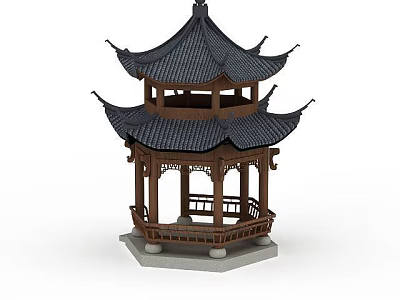 Traditional Chinese Pavilion With Multi Layered Black Tile Roof And Wooden Structure 3d model