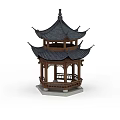 Traditional Chinese Pavilion With Multi Layered Black Tile Roof And Wooden Structure