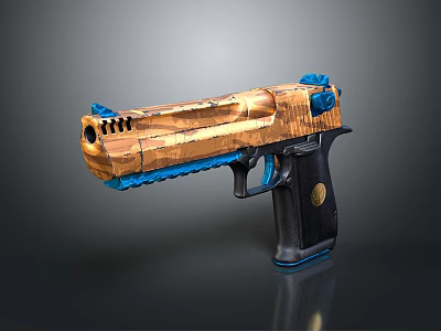 Stylish Wooden Pistol With Blue Accents And Black Grip Design Features 3d model