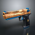 Stylish Wooden Pistol With Blue Accents And Black Grip Design Features