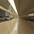 Multi Level Parking Garage With Parked Cars Columns Yellow Black Stripes Smooth Flooring Ample Lighting